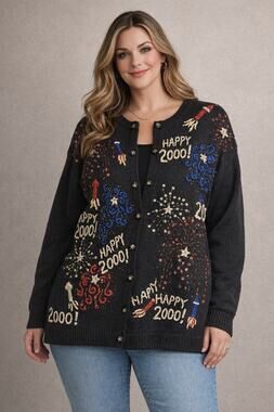 Tiara VTG Y2K Year 2000 Happy New Year Millennium Sweater Tiara Women Large